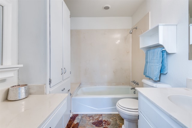 full bathroom featuring vanity, shower / washtub combination, and toilet