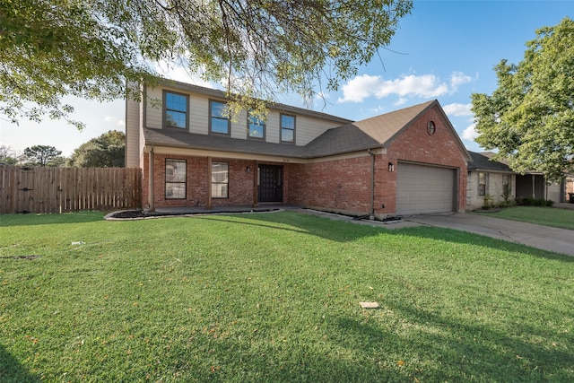 view of front facade featuring a front lawn and a garage