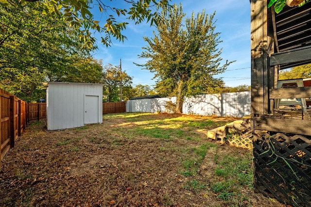 view of yard with a shed