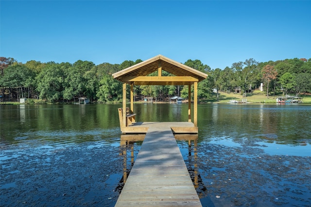 view of dock with a water view