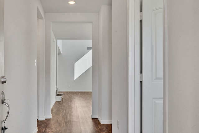 corridor featuring dark hardwood / wood-style floors