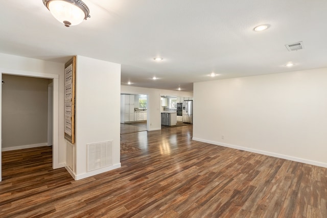 unfurnished living room with dark hardwood / wood-style floors