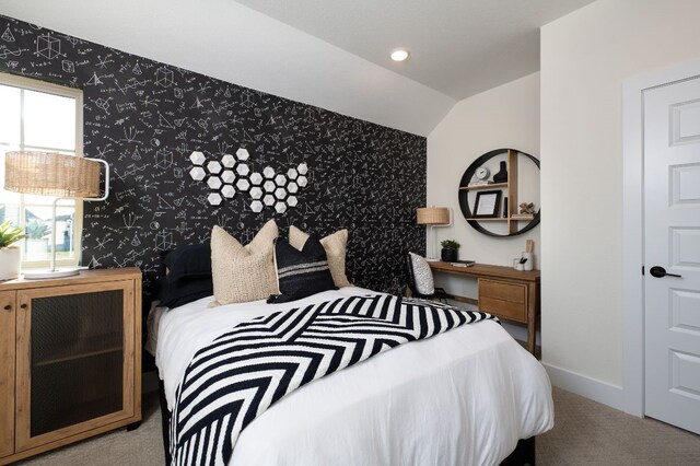 4127 Olmsted Dr, Rockwall, TX 75032 - bedroom featuring vaulted ceiling and light colored carpet