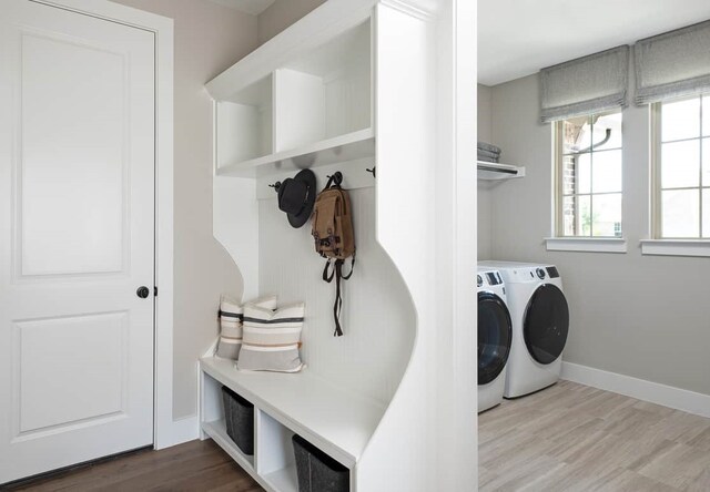 4127 Olmsted Dr, Rockwall, TX 75032 - laundry area with hardwood / wood-style floors and washing machine and dryer