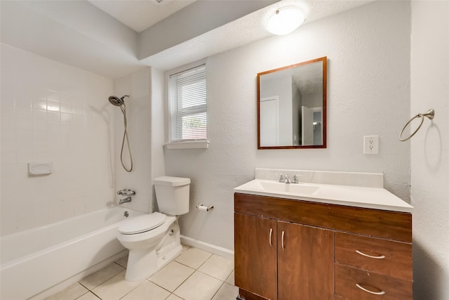 full bathroom featuring vanity, toilet, tile patterned floors, and tiled shower / bath