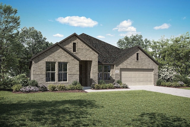 view of front of house featuring a garage and a front lawn