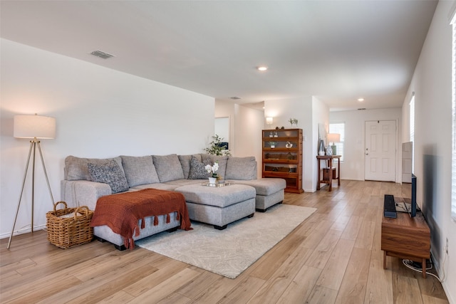 living room featuring light wood-type flooring