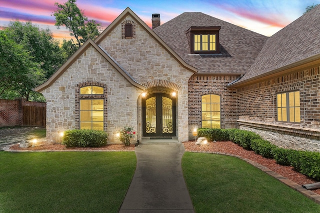 view of front of house with a lawn