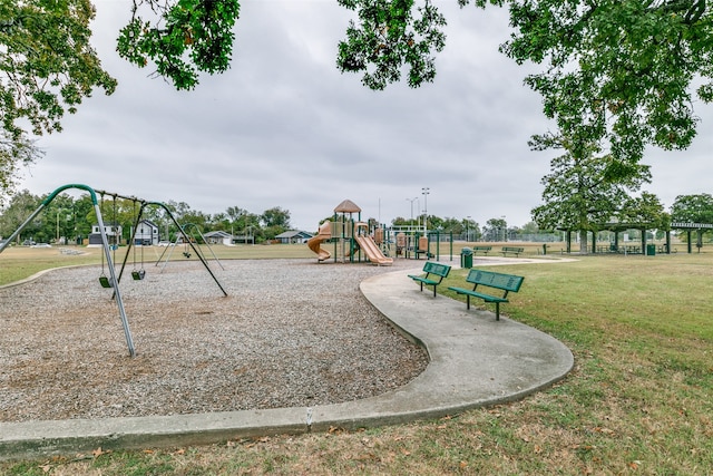 view of jungle gym with a yard