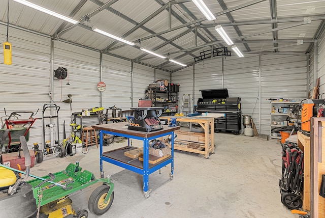 garage with metal wall