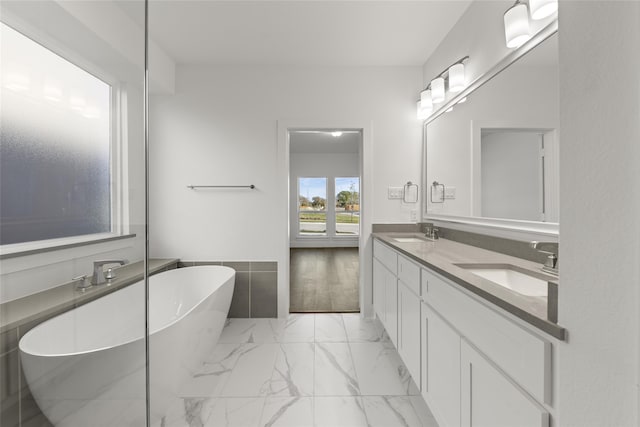 bathroom featuring vanity and a bath