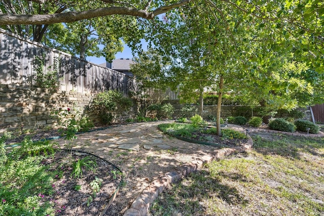 view of yard with a fenced backyard and a patio area
