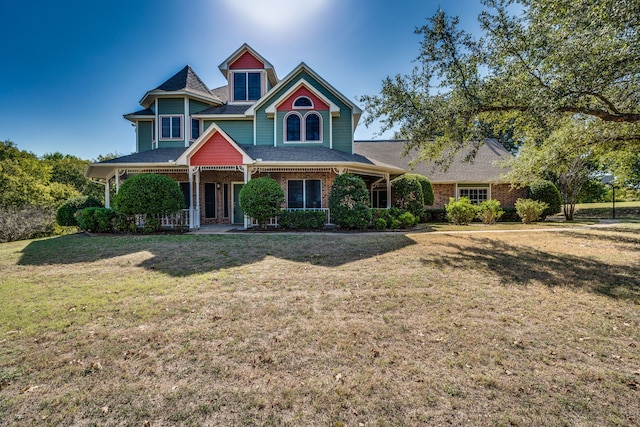 view of front of property featuring a front lawn and a porch