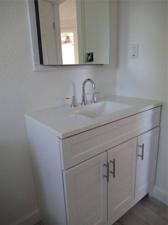 bathroom with vanity and hardwood / wood-style flooring