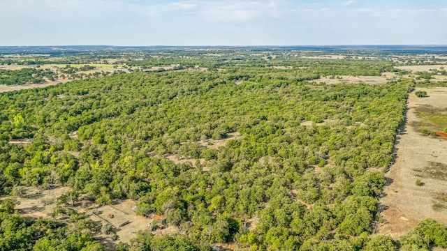 birds eye view of property featuring a forest view