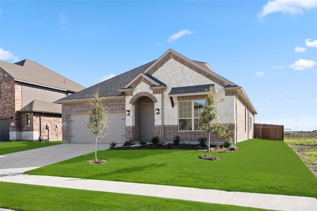 view of front of home featuring a garage and a front lawn