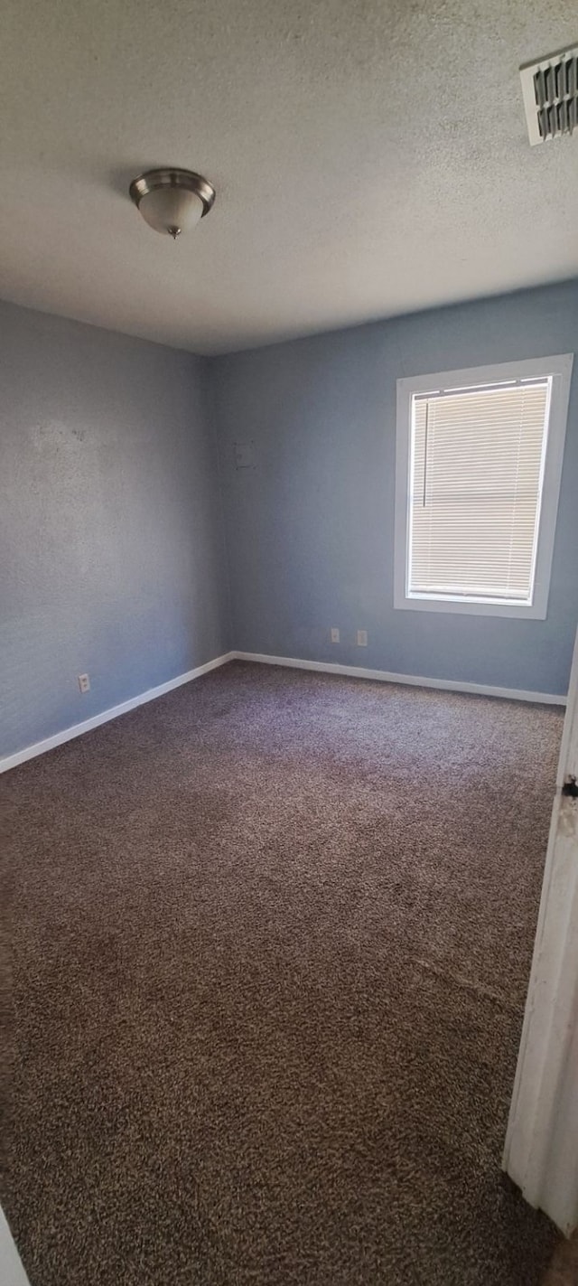 spare room featuring a textured ceiling and carpet