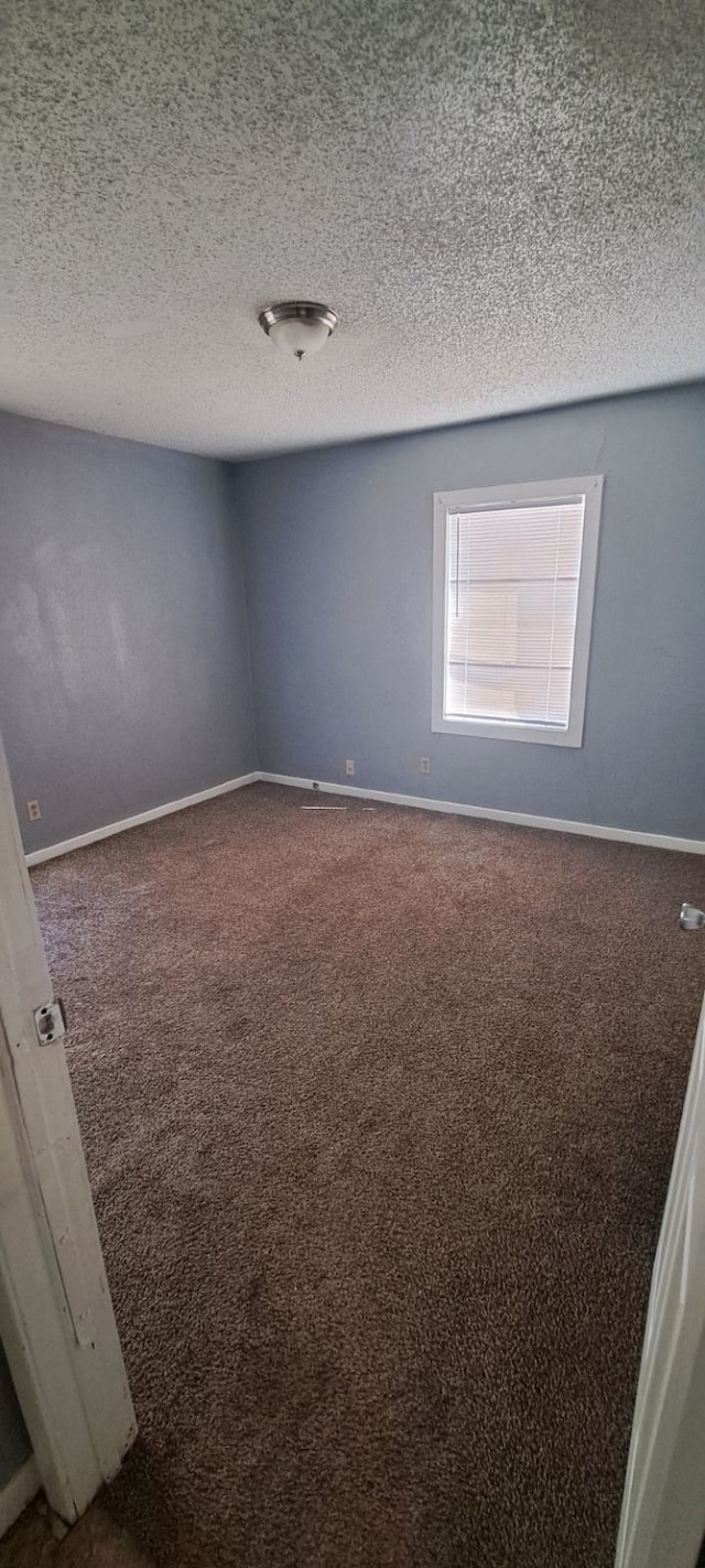 empty room with carpet and a textured ceiling