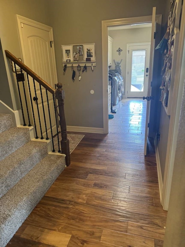 hallway featuring dark wood-type flooring