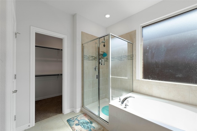 1020 Nicole Way, Fort Worth, TX 76028 - bathroom with a stall shower, tile patterned floors, double vanity, and a sink