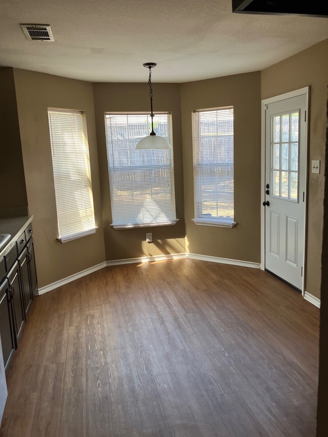 unfurnished dining area featuring hardwood / wood-style flooring and plenty of natural light