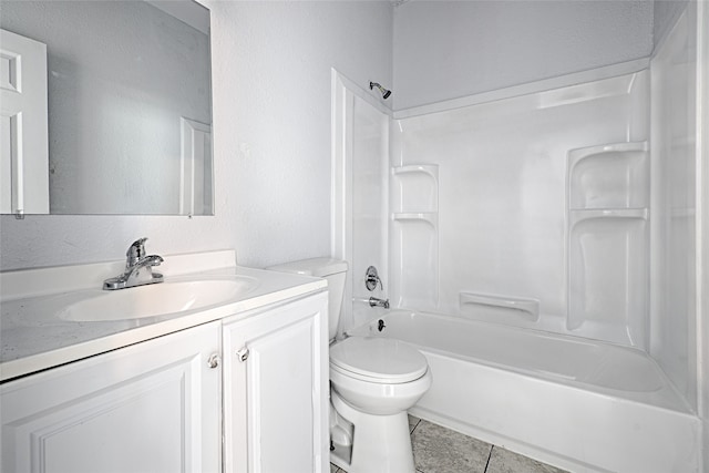 full bathroom with vanity, toilet, tile patterned flooring, and shower / bathtub combination