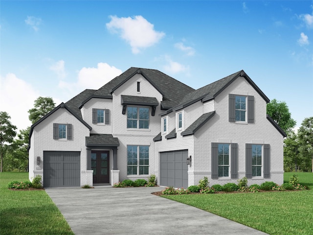 view of front facade featuring a front lawn and a garage