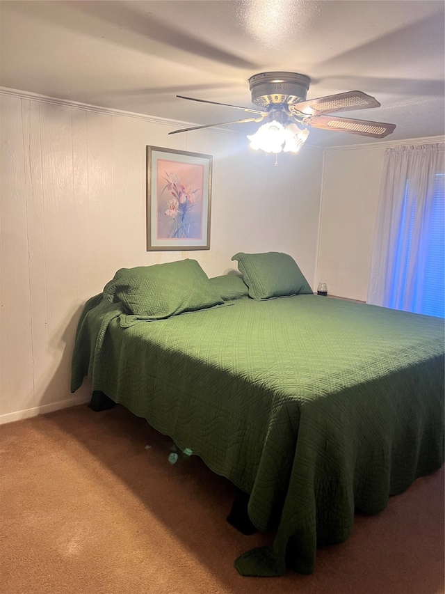 bedroom featuring carpet floors and ceiling fan