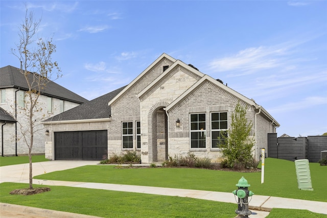 view of front facade with a front lawn and a garage