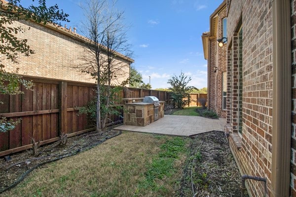 view of yard with an outdoor kitchen and a patio area