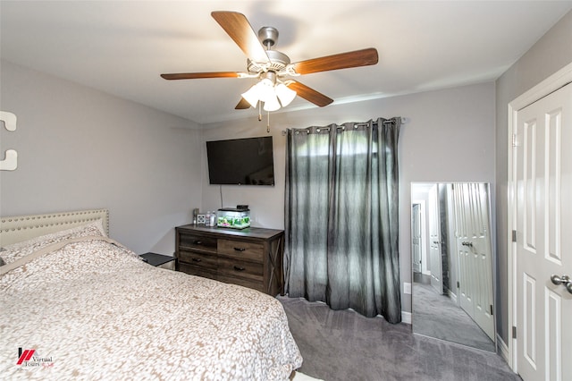 bedroom featuring carpet and ceiling fan