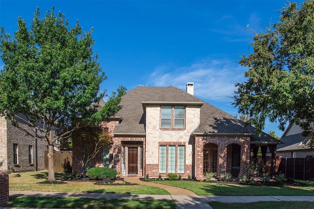 view of front of home with a front lawn