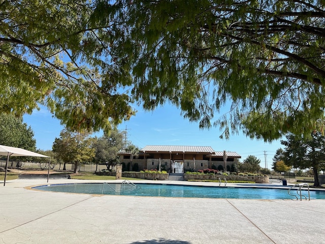 view of swimming pool featuring a patio area