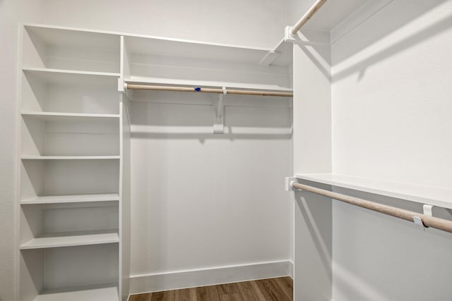 walk in closet with wood-type flooring