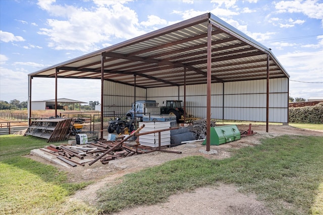 view of outbuilding featuring a yard