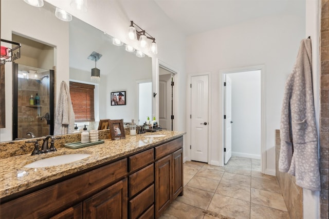 bathroom featuring vanity and walk in shower