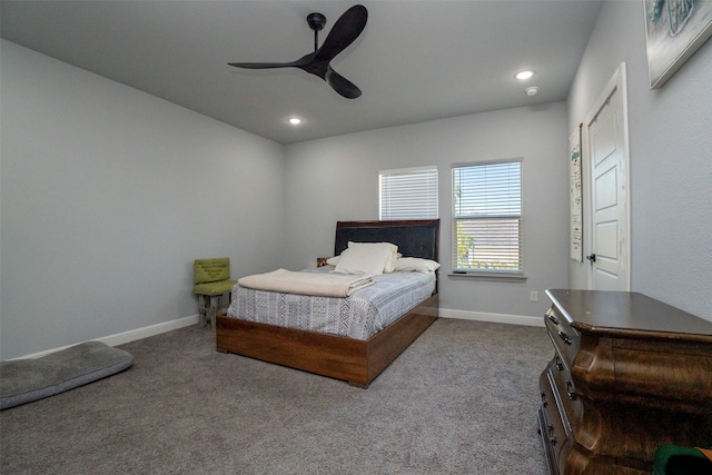 bedroom with carpet flooring and ceiling fan