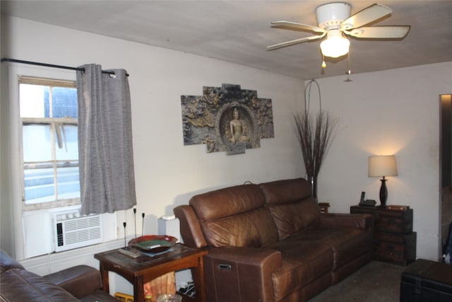 living room featuring ceiling fan