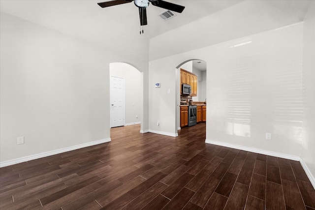 interior space featuring dark hardwood / wood-style floors and ceiling fan