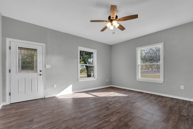 entryway featuring dark hardwood / wood-style floors and ceiling fan