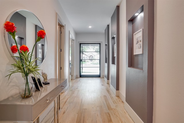 doorway featuring light wood-type flooring