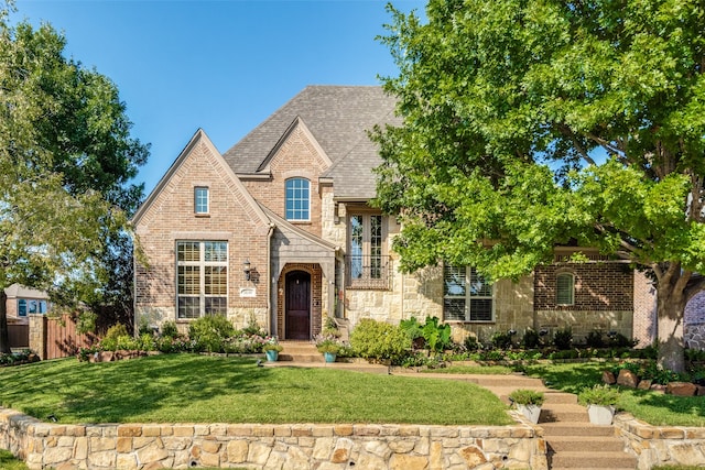 tudor-style house with a front yard