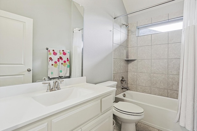 full bathroom featuring toilet, vanity, and shower / bath combo