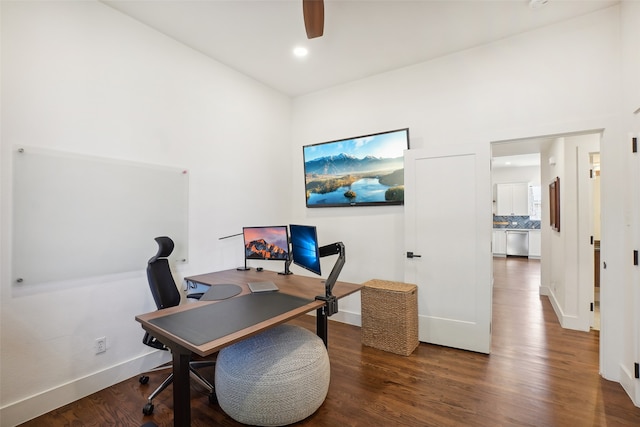 office space featuring dark hardwood / wood-style flooring