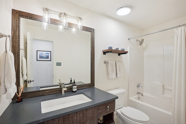 full bathroom with vanity, toilet, and shower / bath combo with shower curtain