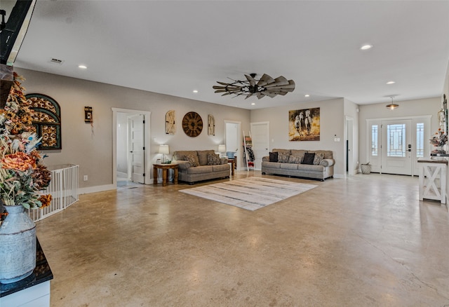 living room featuring ceiling fan