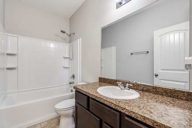 full bathroom with vanity, shower / washtub combination, toilet, and tile patterned flooring