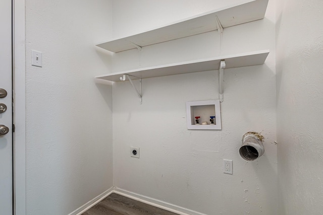 509 Ridgeview Dr, Rockwall, TX 75087 - laundry room featuring washer hookup, dark wood-style flooring, baseboards, and hookup for an electric dryer