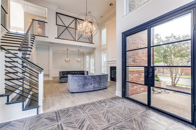 interior space featuring an inviting chandelier