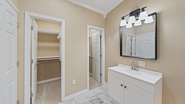 bathroom featuring vanity and crown molding